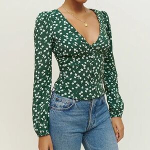 Reformation Green Floral Blouse